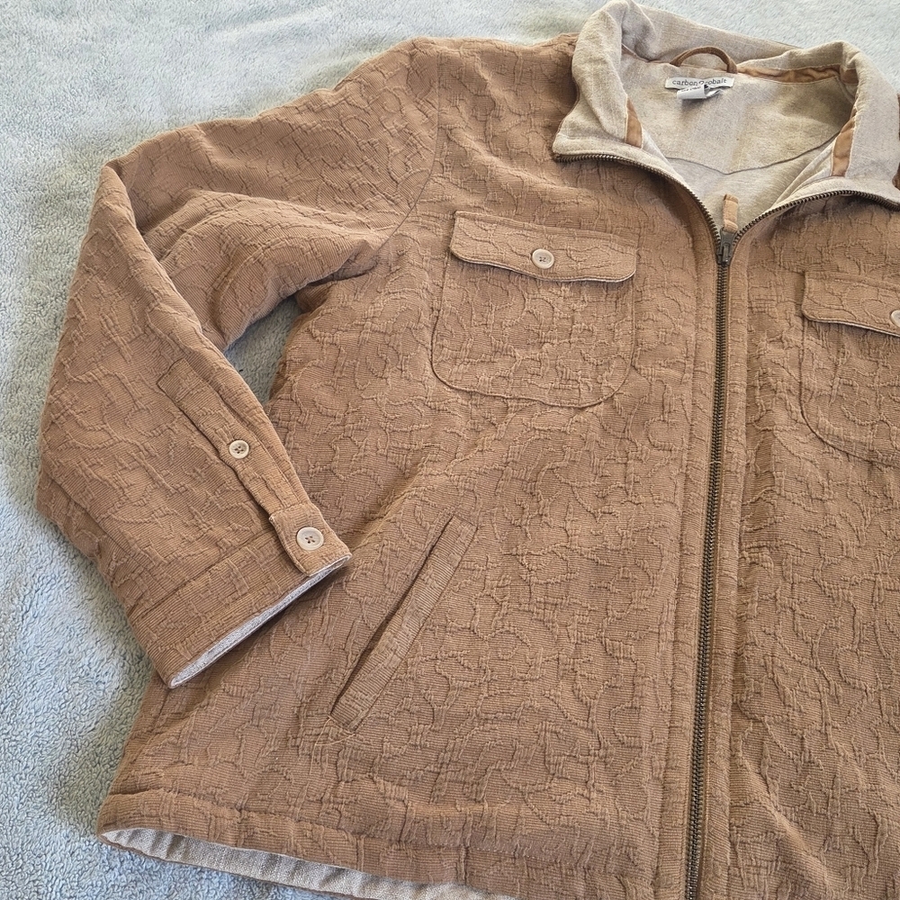 Carbon2Cobalt Textured Thick Western Brown Tan Jacket Zip Up Large Soft Linen - Picture 2 of 12